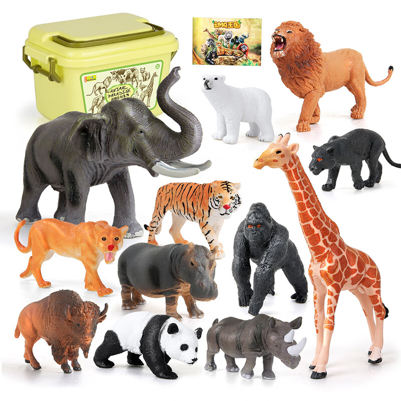 勾勾手儿童野生动物玩具仿真模型早教玩具早教启蒙12只野生动物赠收纳盒