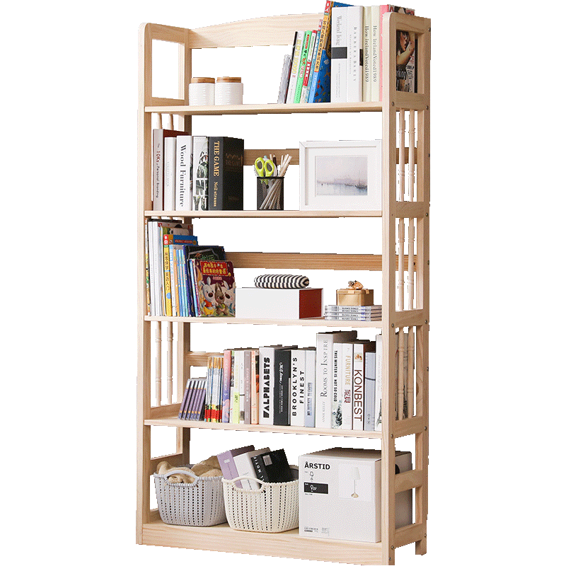 隆上隆 书架实木落地家用储物架 实木原木色无漆三层-60CM(约装150本)