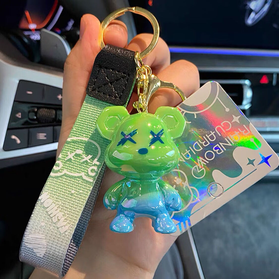 钥匙扣创意可爱挂件装饰   渐变涂鸦熊情侣钥匙扣男女汽车钥匙链创意