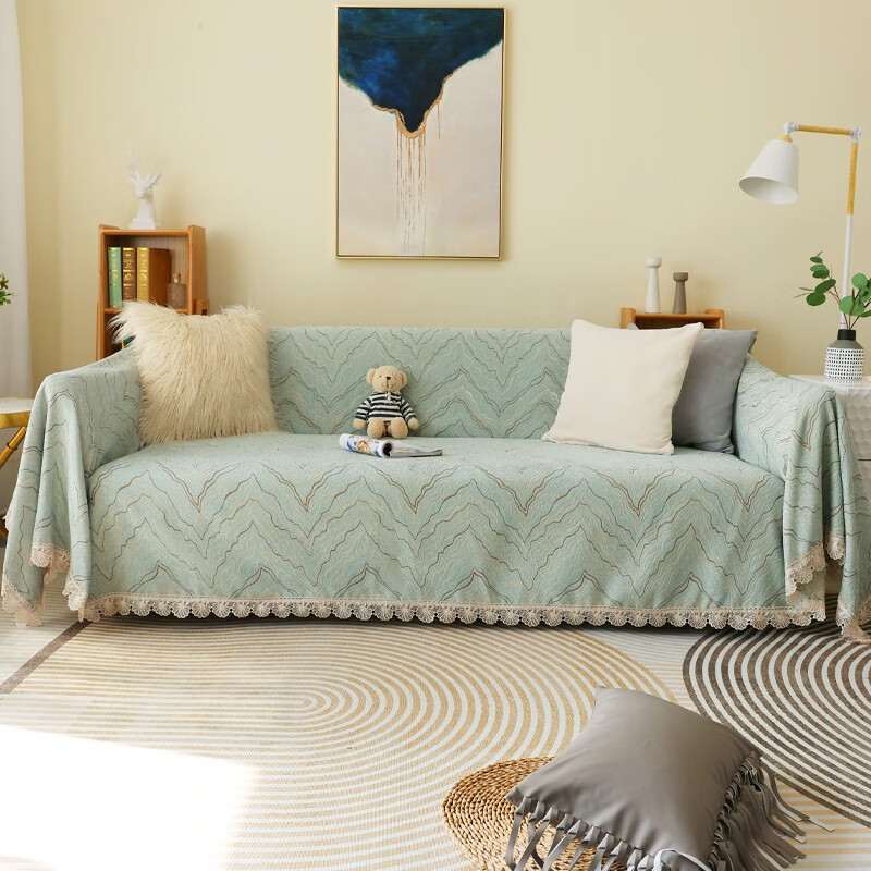 珂米雪尼尔沙发盖布全盖套罩四季通用防滑北欧网红沙发巾夏季2023新款 水波纹-绿 180*300cm(三人位/大贵妃位)