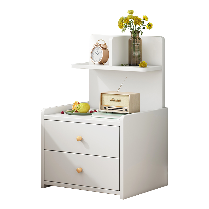 立太 床头柜简约现代家用床边柜小户型多功能储物收纳柜时尚创意床头柜 【双抽置物款】暖白+樱桃木色40cm