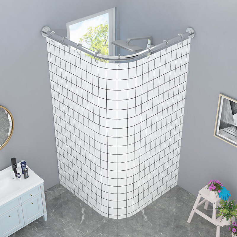 磁性浴帘套装免打孔弧形杆隔断浴室防水拉帘卫生间干湿分离淋浴房定制