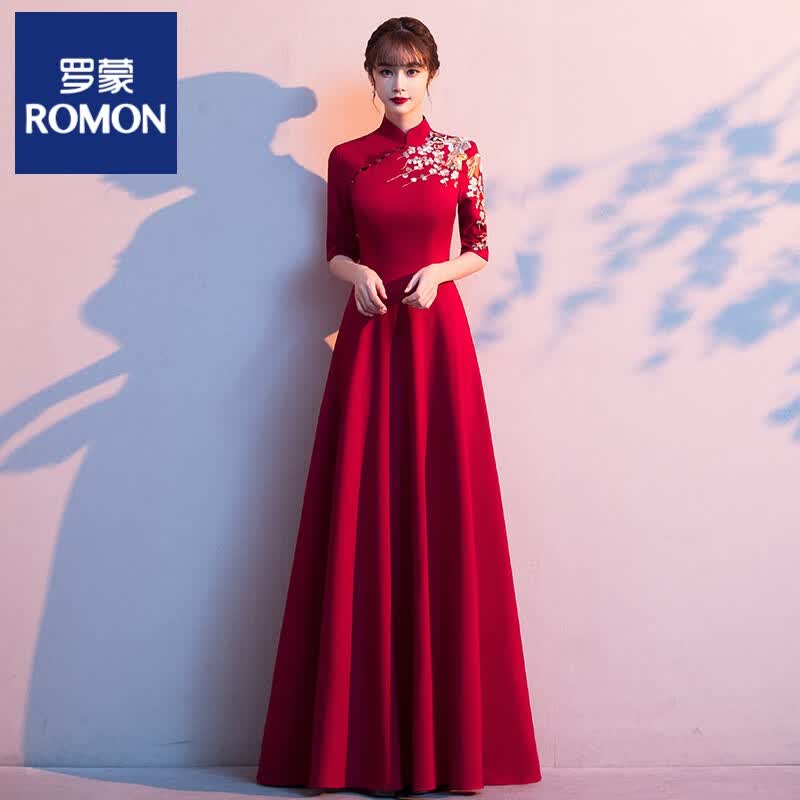 罗蒙中式敬酒服新娘秋冬红结婚复古旗袍回门礼服女中国风 大红色 蓬蓬裙 L属于什么档次？