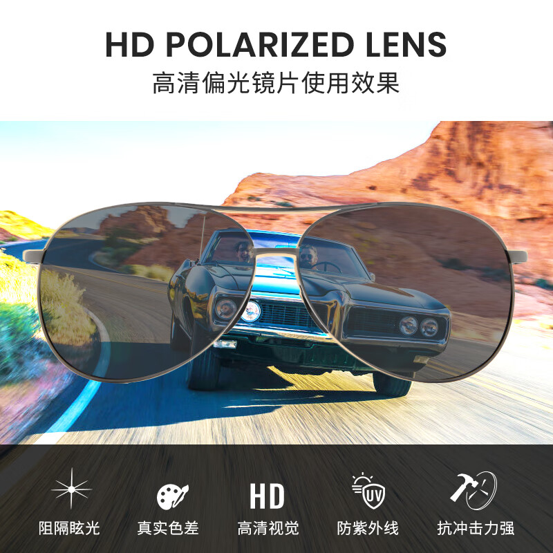 Cyxus墨镜男款士飞行员蛤蟆近视偏光太阳镜防晒眩光开车驾驶专用配度数 枪框黑色片-无度数-偏光