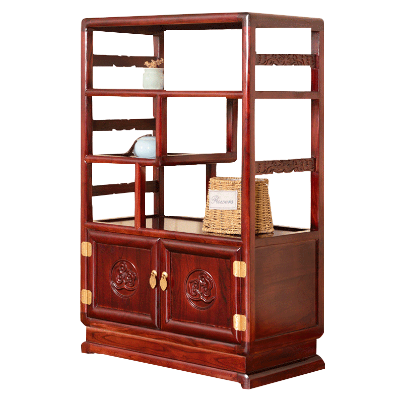 瑞呈堂 博古架實木中式 書架玄關(guān)置物架酒柜茶柜展示柜落地 博古架梨花色68*38*108cm