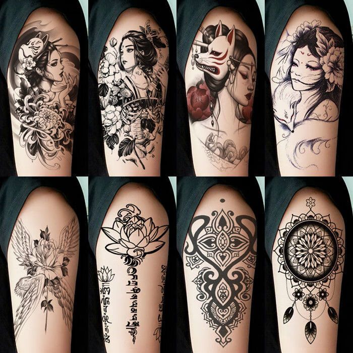 oqb纹身贴冷酷大臂防水男女持久手臂半臂图腾黑白火焰纹老鹰双龙仿真