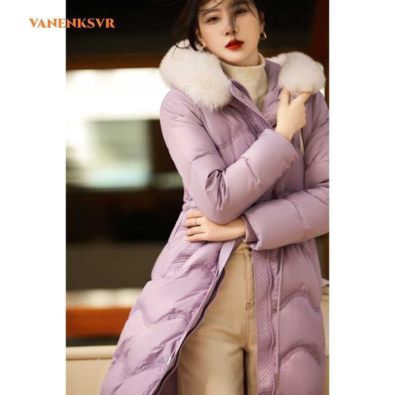 梵恩萨(vanenksvr)轻奢品牌 90白鸭绒 大毛领 中长款收腰显瘦 连帽