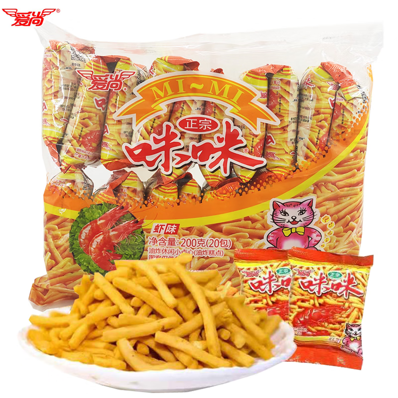 爱尚咪咪虾条薯片整箱大礼包儿童吃货解馋零食小吃休闲食品年货批发 虾条 10g*10包