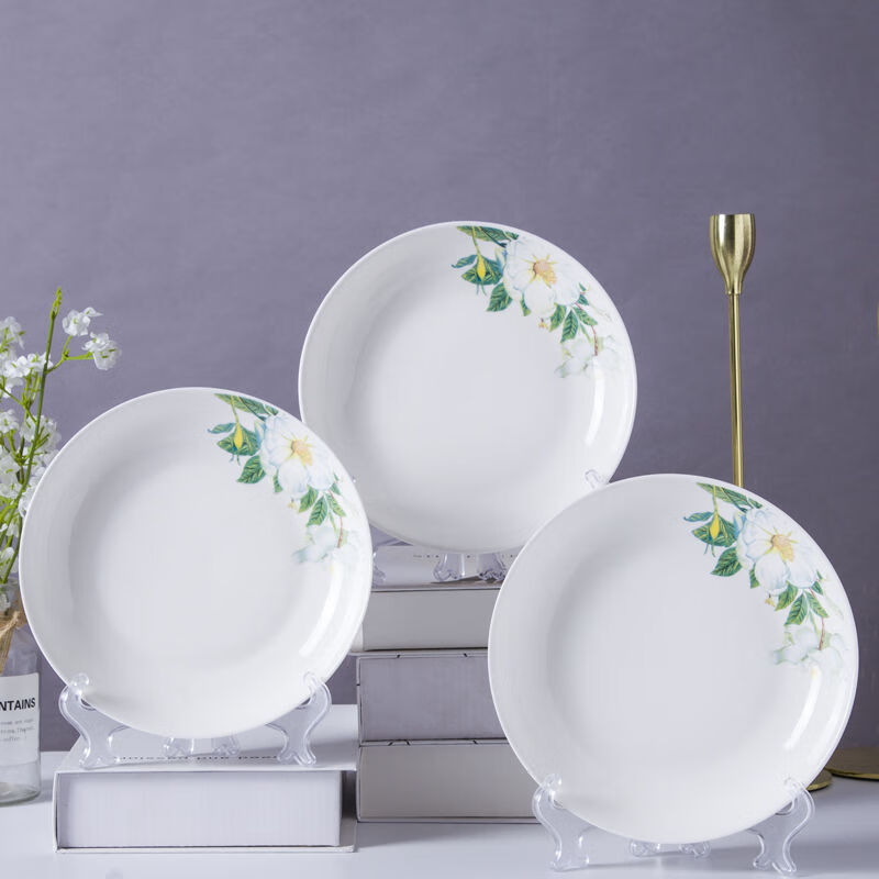 蒂乐森陶瓷盘子碟子家用菜盘深盘套装简约餐具 野百合 3个盘子