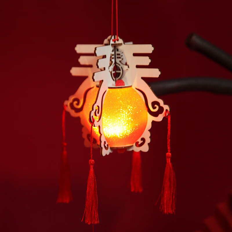 春福字灯笼手提宫灯笼手工元宵节过年复古木质兔子花灯 o553立体-春字