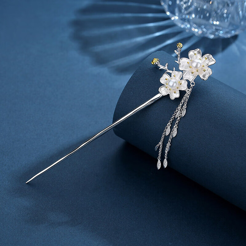 年年欢s925银樱花流苏珍珠发簪发钗女古风高级感简约现代簪子送女友