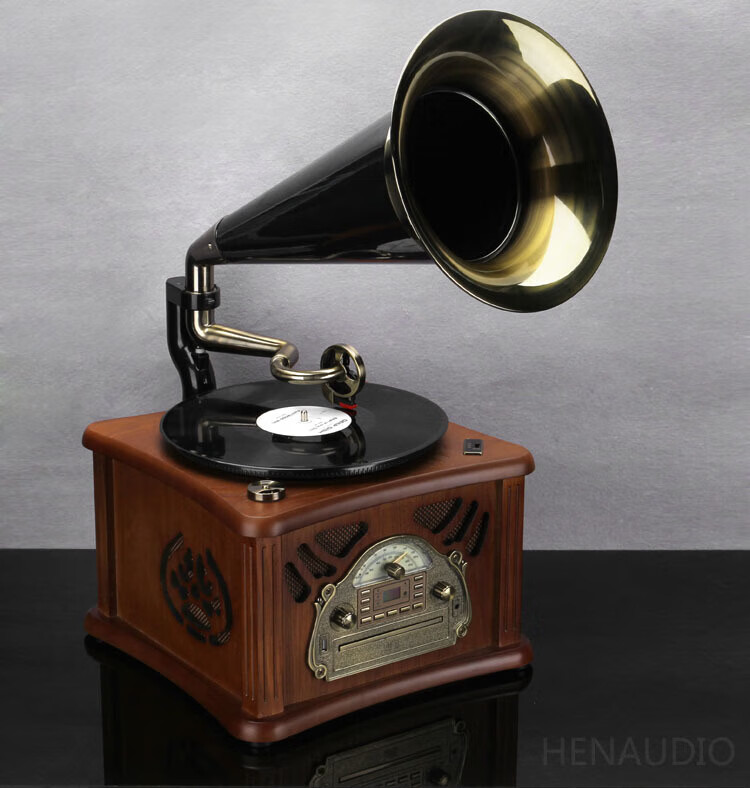 hkab黑胶唱片机留声机复古客厅欧式老式家用大喇叭唱片机电唱机多功能