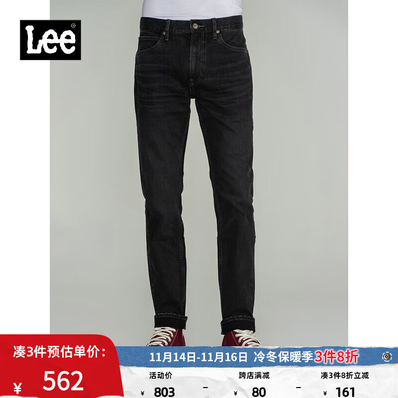Lee商场同款22秋冬新款705标准中腰男款黑牛仔裤LMB1007053YS-109 黑色（31裤长） 32