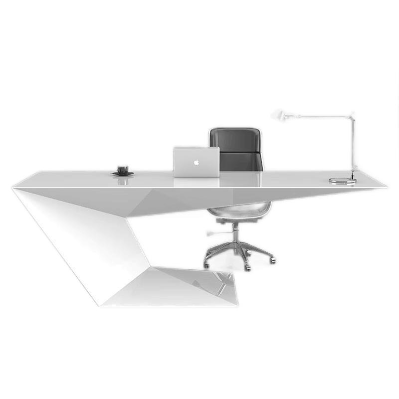 鑫禹恒 烤漆白色老板桌 现代简约主管桌异型总裁桌时尚家用办公桌单人 1600*800*760H