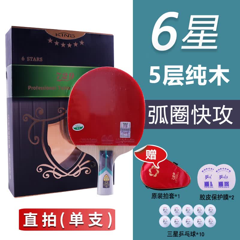 729乒乓球拍友谊金标六星七星专业单拍九星横拍直拍双面反胶 king金标