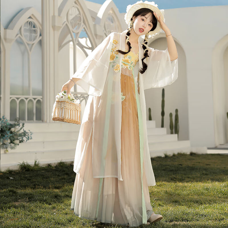 知特汉服成人女小个子夏季春日葵葵汉元素绣花吊带齐胸襦裙连衣裙日常