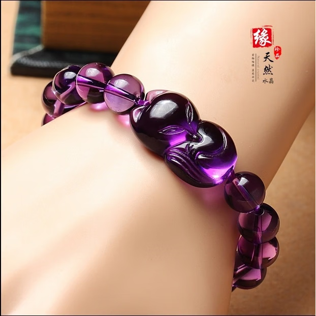 瓶凡天然紫水晶狐狸手链 紫晶手串女饰品