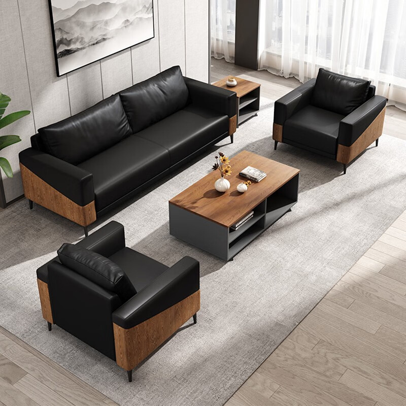 新款 办公沙发茶几组合商务接待会客简约现代三人位板式办公室沙 单人