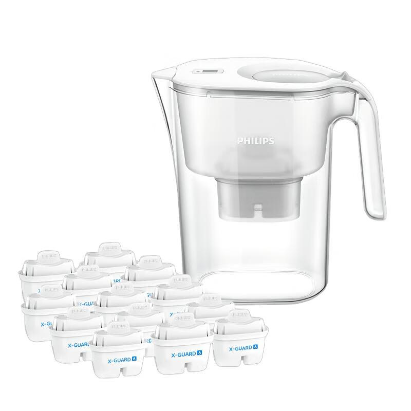 飞利浦(PHILIPS)全新升级净水壶 家用滤水壶 厨房自来水过滤净水器 AWP2814WHT 一壶13芯(含附件)