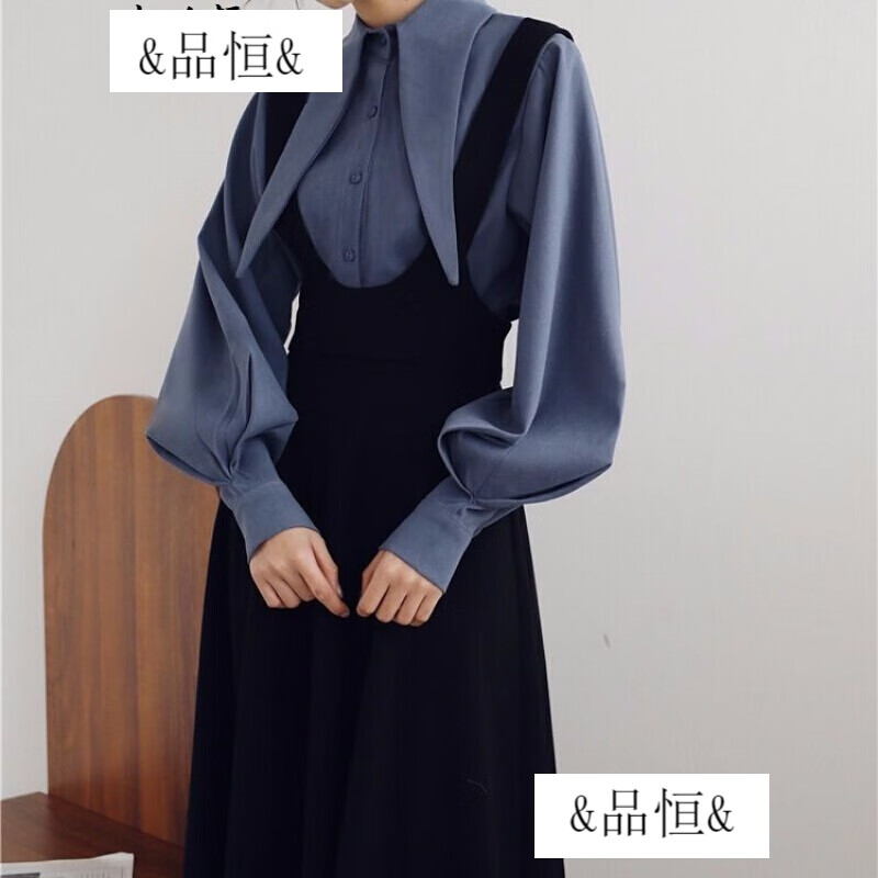 背带连衣裙女秋冬显瘦遮肚子连衣裙时尚中长款裙秋冬多利亚法式复古裙
