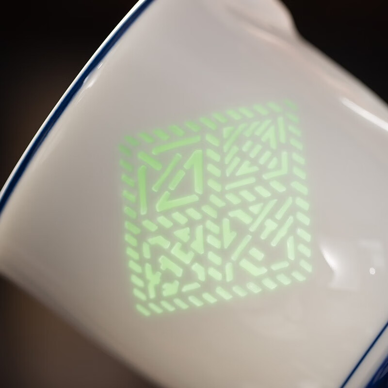 御嘉斋影青雕刻陶瓷杯办公茶杯大容量带盖纯手工水杯子马克杯可定制礼物 吉祥玲珑办公杯 400ml