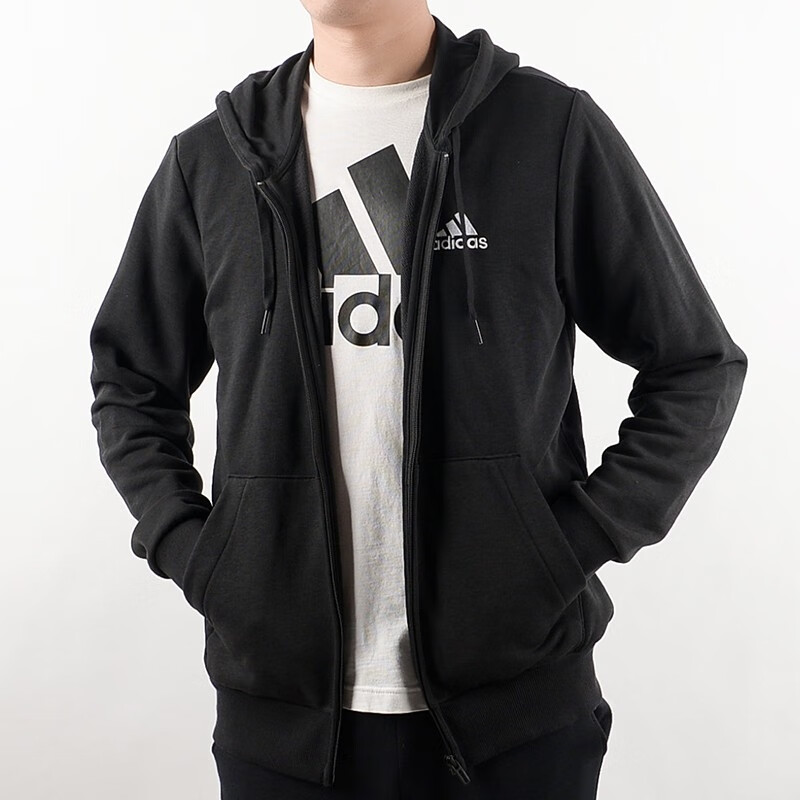 adidas阿迪达斯外套男2021春季新款休闲夹克针织连帽开衫运动服EB5272 GK9044/黑色/新185/104A/XL_虎窝购