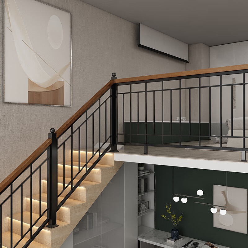 铁艺楼梯扶手阁楼围栏走廊飘窗栏杆室内家用阳台实木护栏