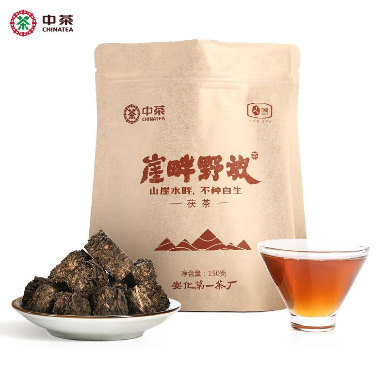 中粮集团中茶牌 茶叶安化黑茶  崖畔野放便捷袋装150g