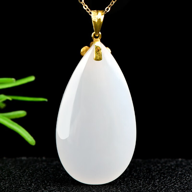 宝莎缇和田玉吊坠 18k金镶羊脂玉水滴项链 金镶玉吊坠锁骨链女款 品牌