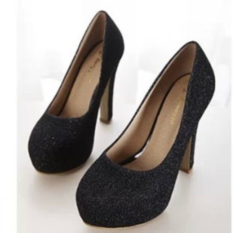 xzax秋季新款欧美女式超高跟单鞋女士亮片套脚高跟鞋潮发 黑色 37