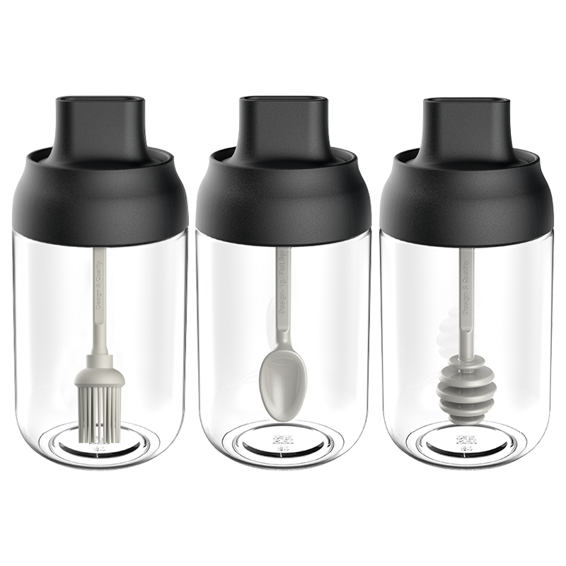 维艾（Newair）玻璃调料瓶3件套 调料盒防潮盐罐密封调味瓶调料罐厨房家用勺盖一体含底座