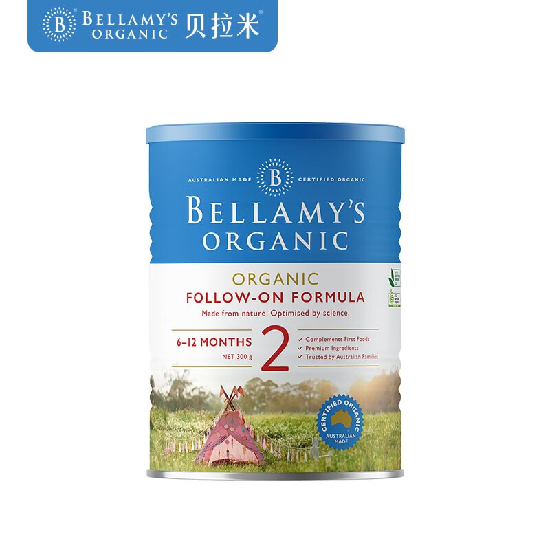 澳洲原装进口 贝拉米(Bellamy's) 有机较大婴儿配方奶粉 2段(6-12月) 300g/罐 试用装