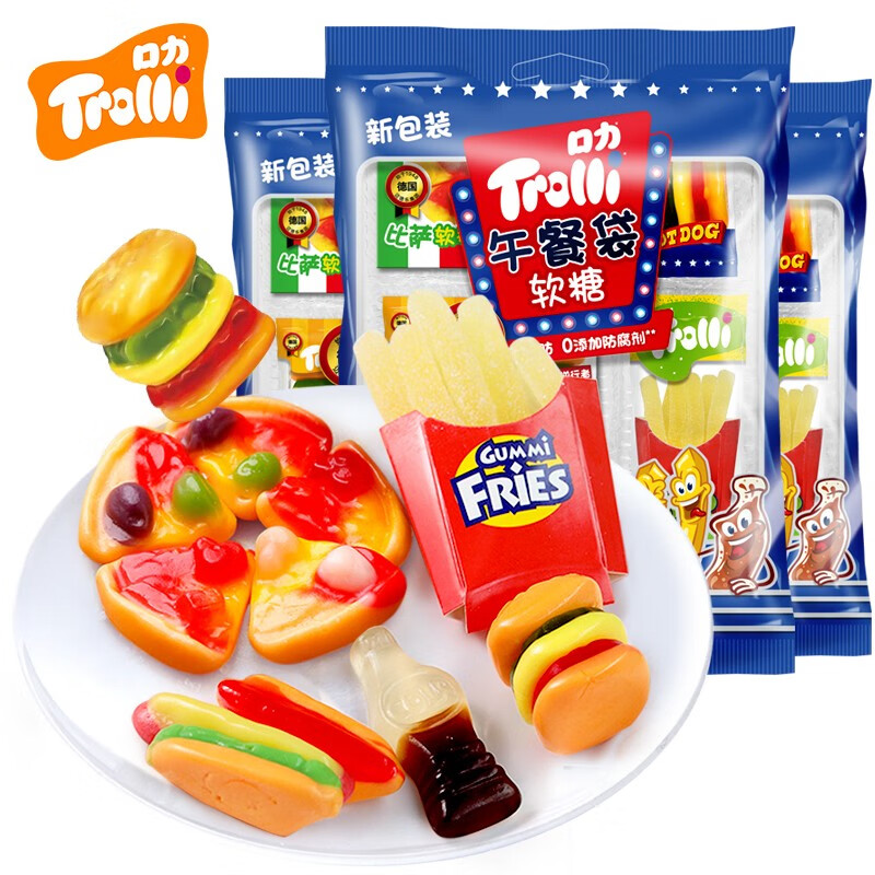 口力 trolli午餐袋软糖77g*3袋美式午餐袋水果软糖qq糖果汁软糖零食