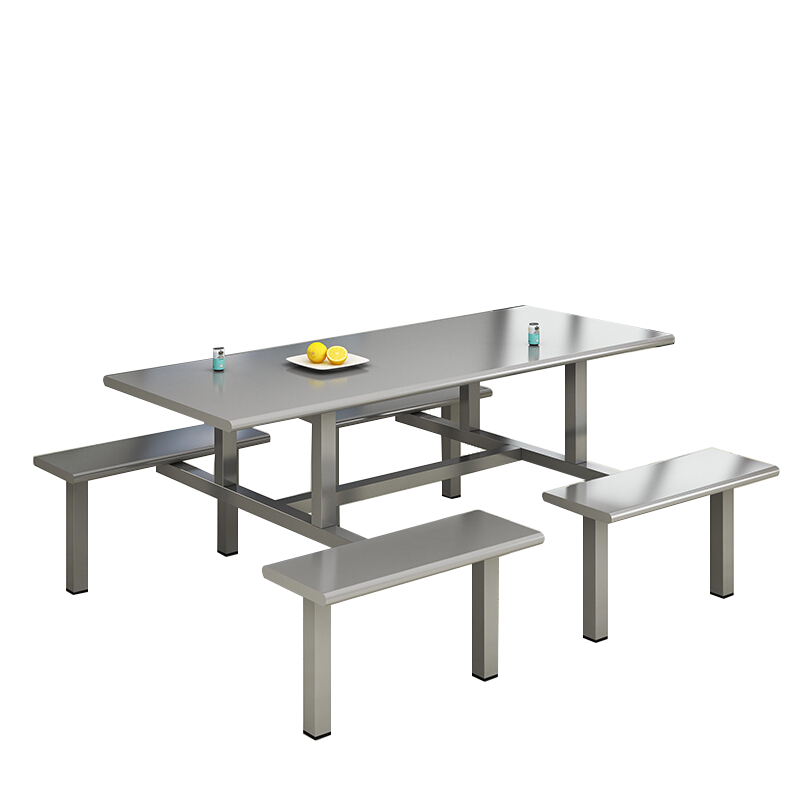 欧宝美钢制不锈钢餐桌学校食堂餐桌工地连体快餐桌椅组合八人位