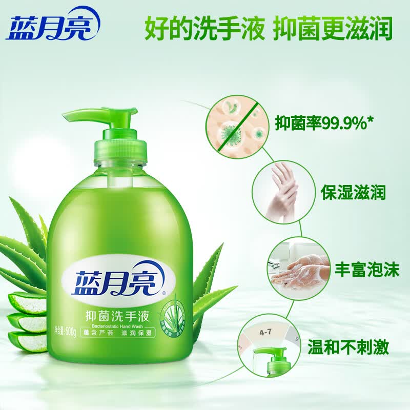 蓝月亮 芦荟抑菌洗手液 专业抑菌99.9% 抑菌滋润 丰富泡沫 500g*2瓶+500g*2瓶补