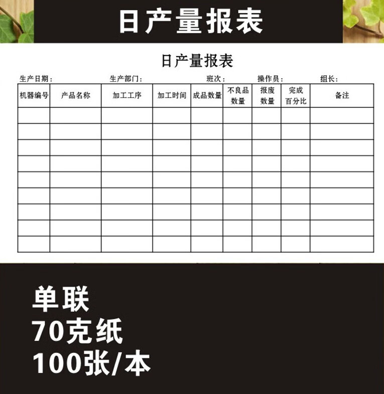 生产日报表日产量报表员工产能表个人计件单作业单 日产量报表_单联
