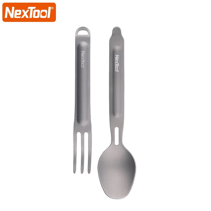NexTool纳拓户外钛叉勺二合一套装随身携带餐具不锈钢叉勺家用儿童套装 浅灰色