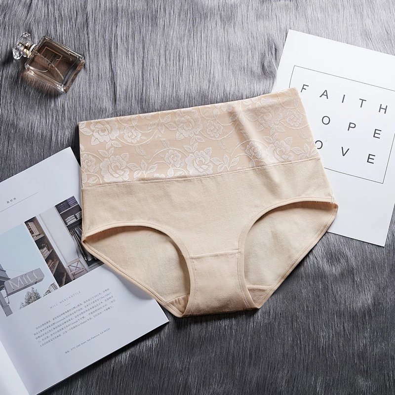 高腰收腹内裤女大码女士短裤提臀束腰三角裤胖MM舒适女式内裤 肤色 L