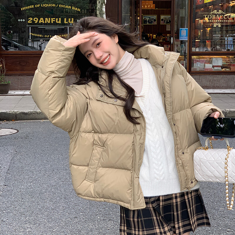 美茵曼丽羽绒服女2024新款短款小个子白鸭绒奶呼呼韩版轻便加厚保暖面包服 DH2301 茵曼 黑色 S (建议90-120斤)