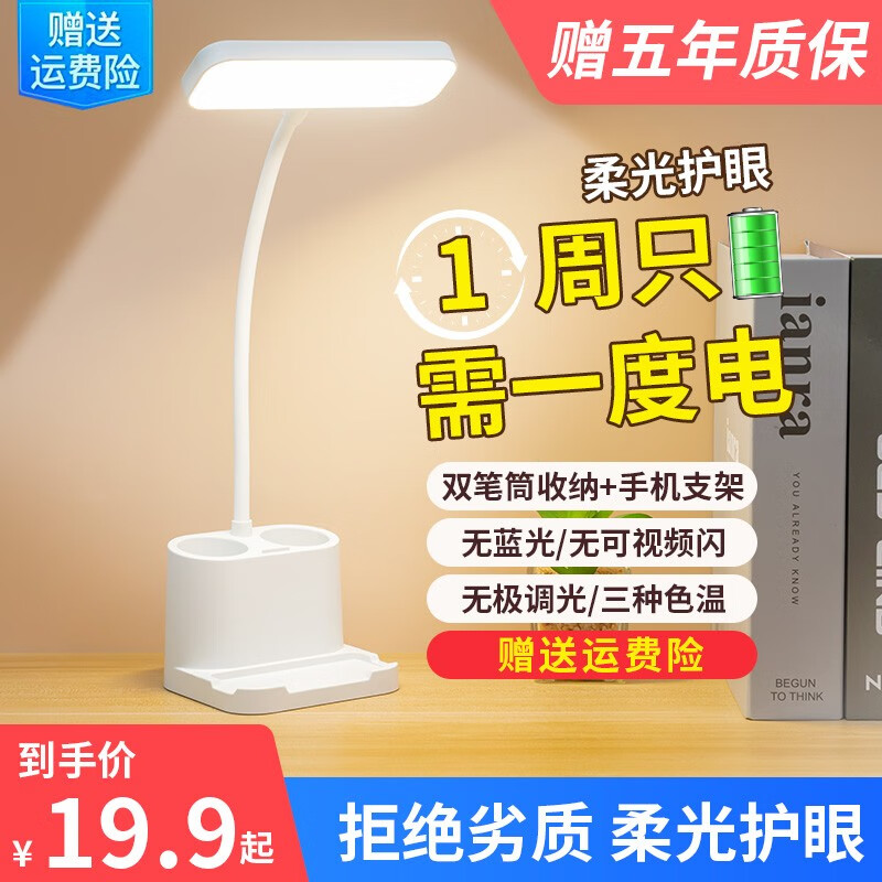 XAE 小台灯学习带笔筒台灯可充电插电两用儿童台灯床头灯大学生宿舍阅读灯LED台灯作业阅读USB灯 【笔筒台灯】充插两用+充电线