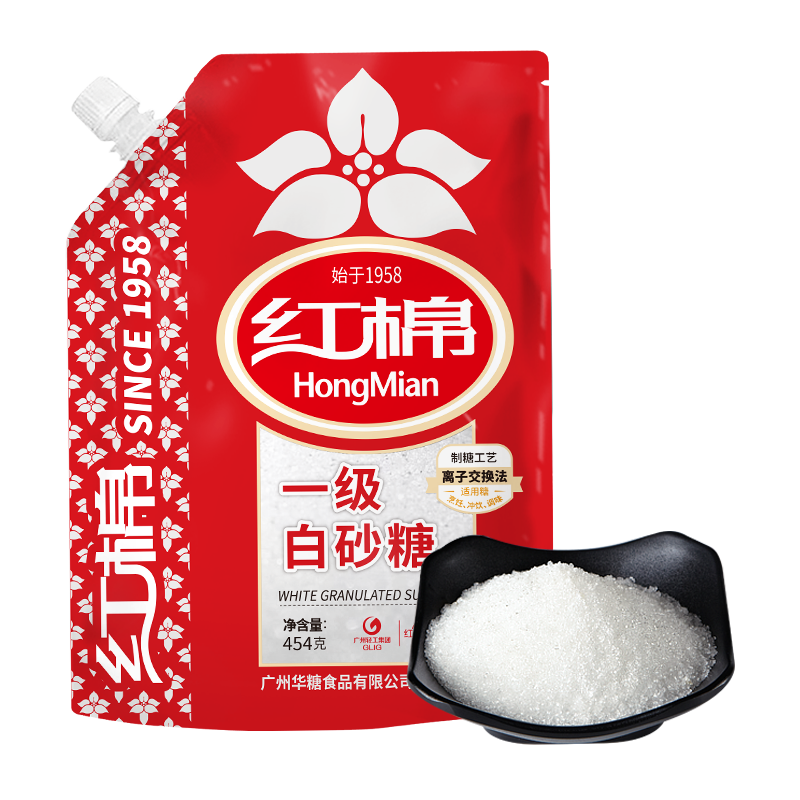 红棉 一级白砂糖454g/袋食糖蔗糖粗砂糖厨房调味糖 粗白糖