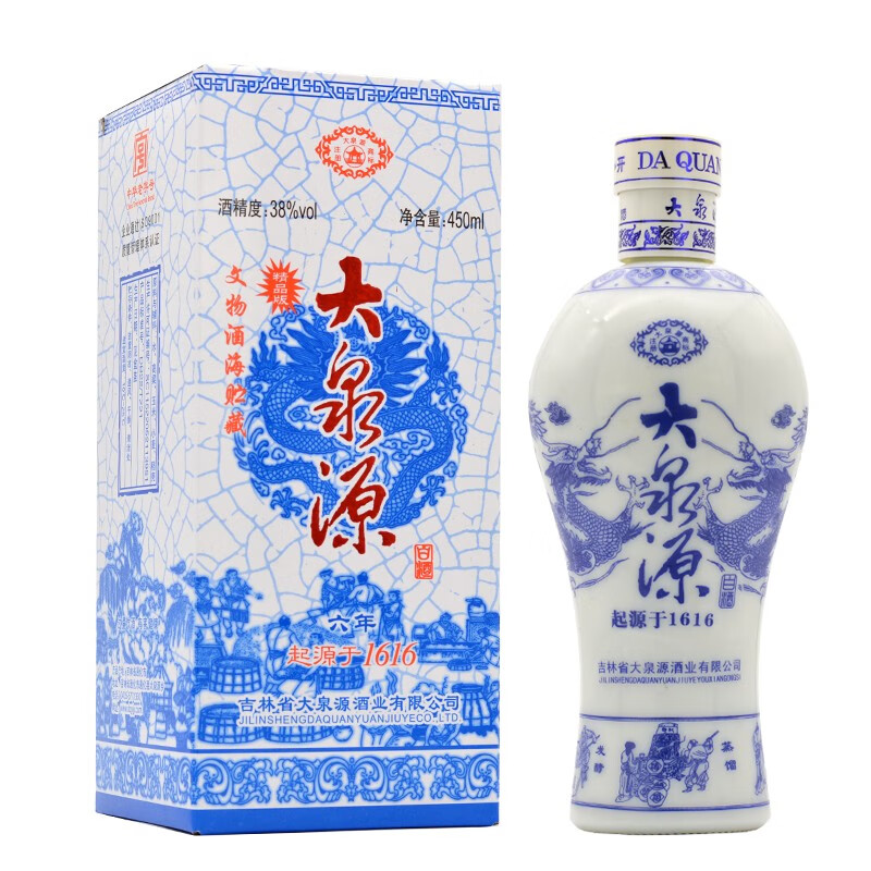 大泉源东北吉林通化纯粮浓香纯粮白酒 大泉源38度六年 瓷瓶450ml 38度
