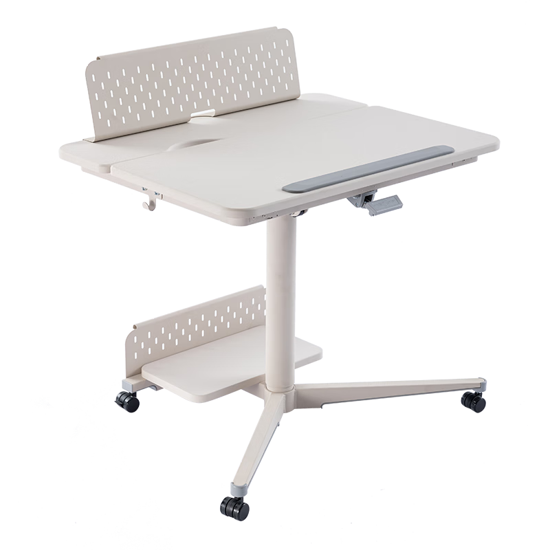 山业电脑学生桌 升降桌移动桌折叠桌 书桌学习桌  可翻板绘画桌洞洞板 米白色