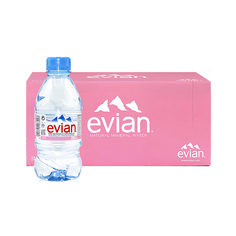 依云（evian）法國原裝進(jìn)口 依云天然礦泉水飲用水  整箱裝弱堿性天然山泉水 【英文版】330ml*24 塑料瓶
