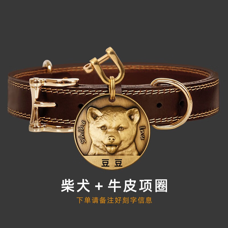 忠犬当家狗狗项圈真皮大型犬金毛脖圈牵引脖圈狗牌身份牌宠物防丢挂牌