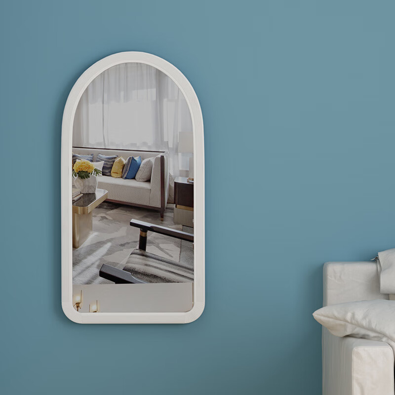 镜学生宿舍穿衣镜ins家用落地镜贴挂墙梳妆台桌面化妆镜 奶油白镜子