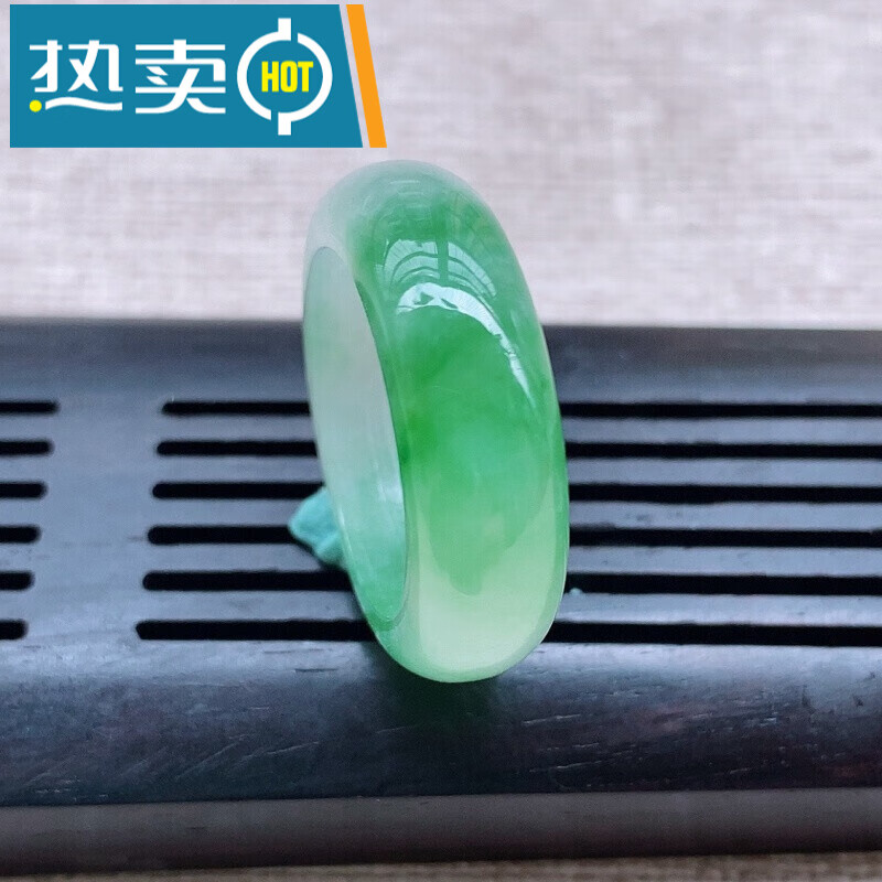 伊人意 缅甸a b货16mm老坑冰糯种飘阳绿翡翠玉石戒指圈10号女尾戒3-66