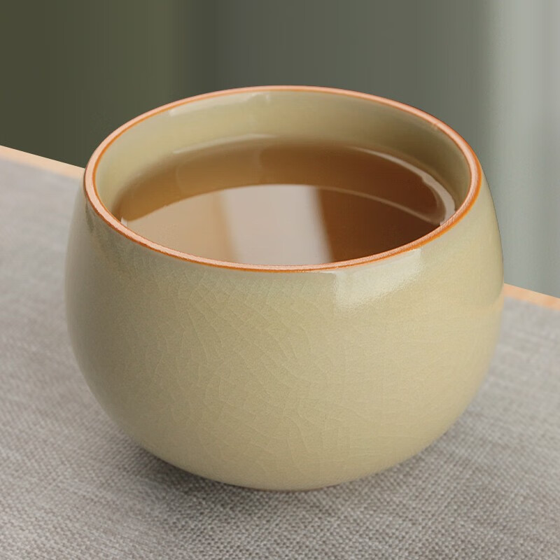 陶立方大号主人杯汝窑开片茶杯喝茶杯单杯家用米黄陶瓷杯功夫茶具配件 汝窑罗汉杯-米黄