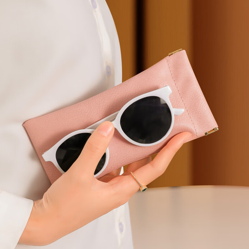 铂芬 眼镜收纳袋子【弹片自动闭合】通用墨镜收纳包便携式太阳镜收纳套眼镜盒pu布袋 1个装粉色