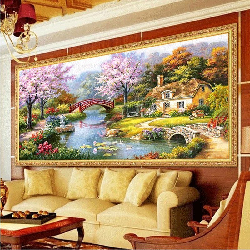 织巢鸟(oneroom) 纯手工十字绣成品梦幻家园花园小屋满绣线绣好客厅